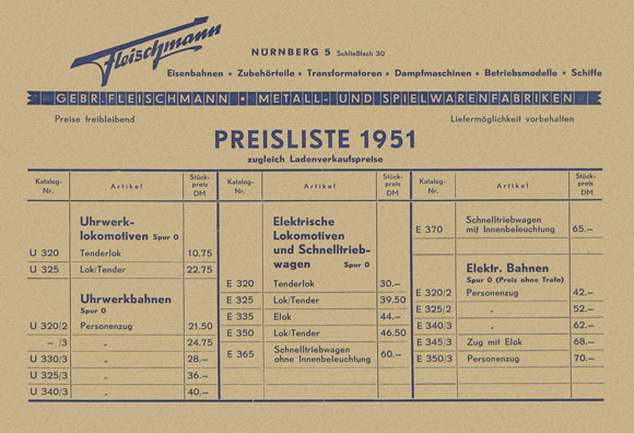 Fleischmann Preisliste 1951