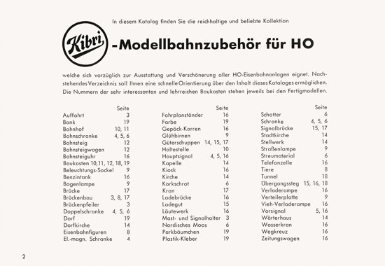 Kibri Modellbahn-Zubehör Katalog 1958