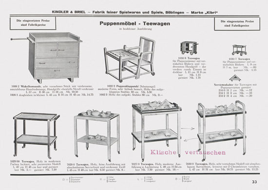 Kibri Spielwaren Katalog 1939