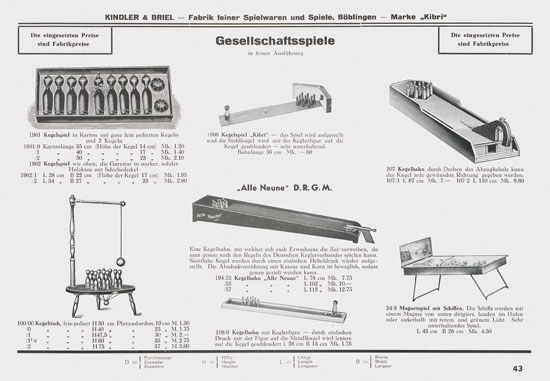 Kibri Spielwaren Katalog 1939