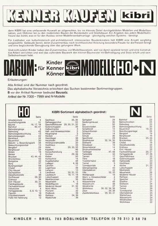 Kibri Modellbahn-Zubehör H0 + N Katalog 1974-1975