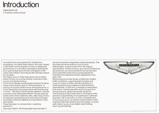 Brochure Aston Martin V8 1972