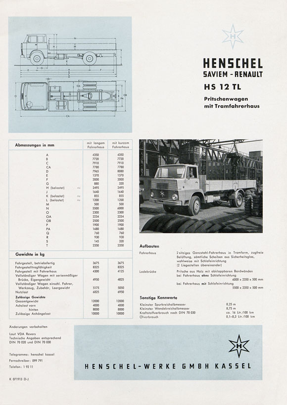 Produktblatt Henschel HS 12 TL 1965