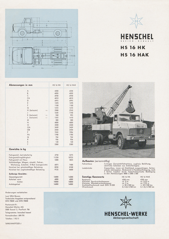 Produktblatt Henschel HS 16 HK und HS 16 HAK