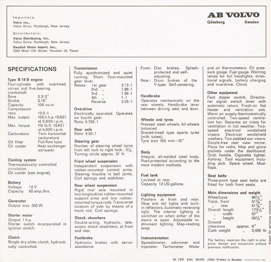 Brochure Volvo 1800 1964