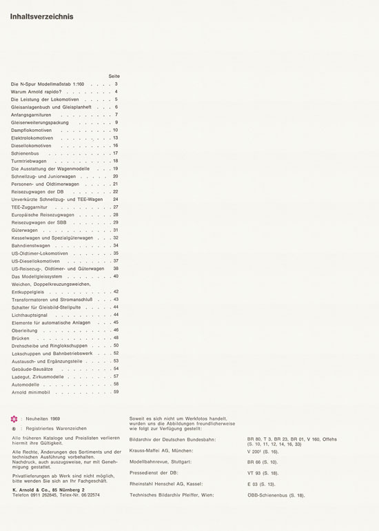 Arnold rapido Modellbahnkatalog 1969-1970