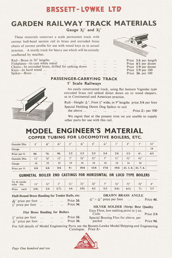 Bassett-Lowke Model Railways Gauge 0 and Gauge 00 catalog 1954