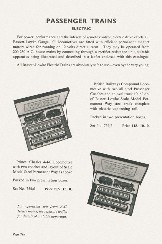 Bassett-Lowke Model Railways Gauge 0 and Gauge 00 catalog 1954