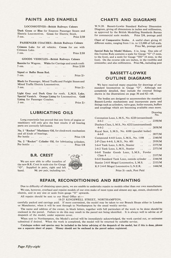 Bassett-Lowke Model Railways Gauge 0 and Gauge 00 catalog 1954