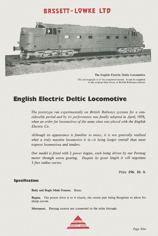 Bassett-Lowke Model Railway and Engineering catalogue 1959