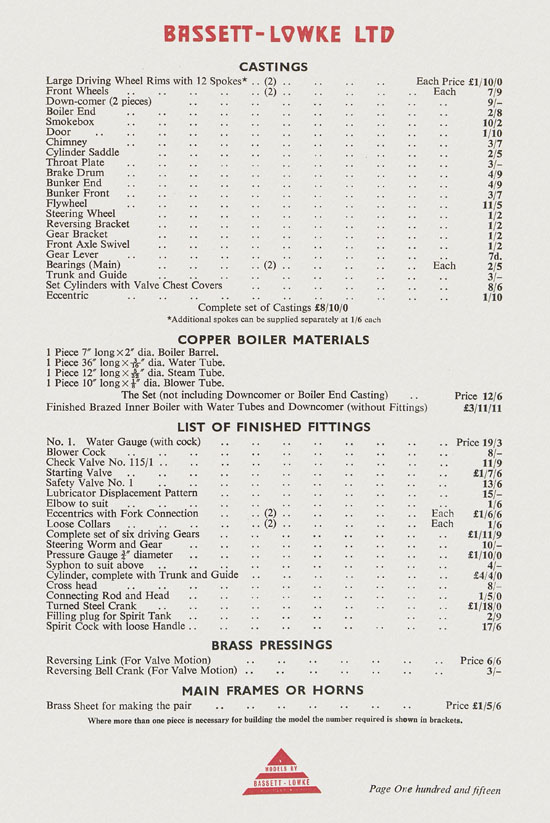 Bassett-Lowke Model Railway and Engineering catalogue 1959