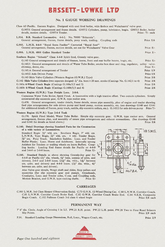 Bassett-Lowke Model Railway and Engineering catalogue 1959