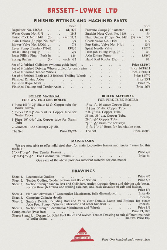 Bassett-Lowke Model Railway and Engineering catalogue 1959