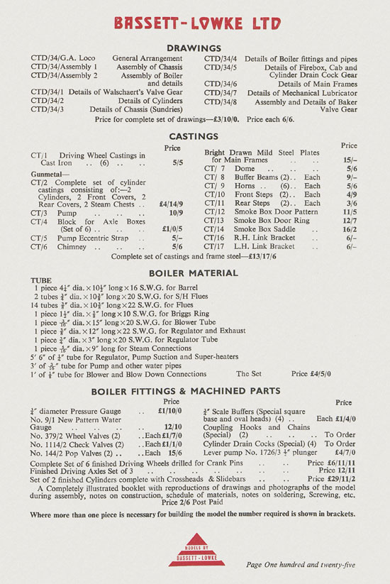 Bassett-Lowke Model Railway and Engineering catalogue 1959