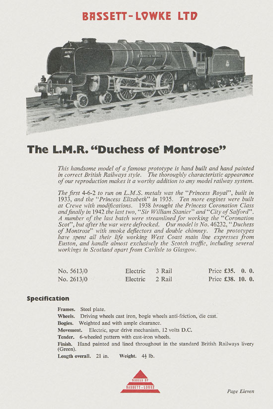 Bassett-Lowke Model Railway and Engineering catalogue 1959