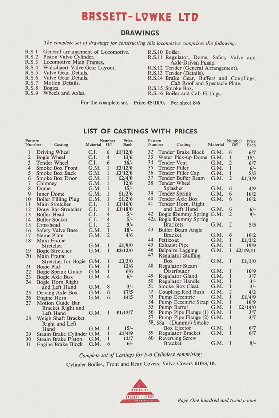 Bassett-Lowke Model Railway and Engineering catalogue 1959