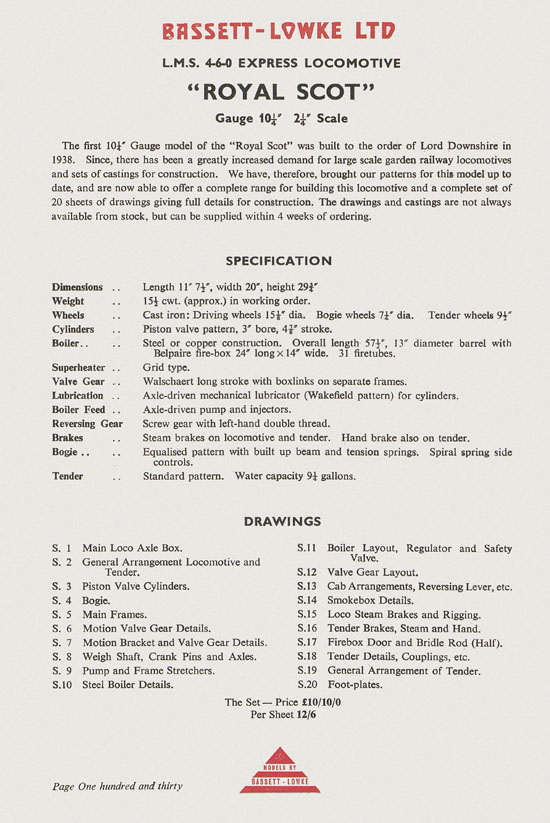 Bassett-Lowke Model Railway and Engineering catalogue 1959