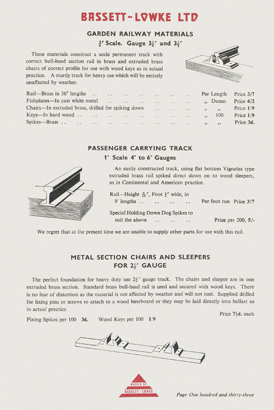 Bassett-Lowke Model Railway and Engineering catalogue 1959