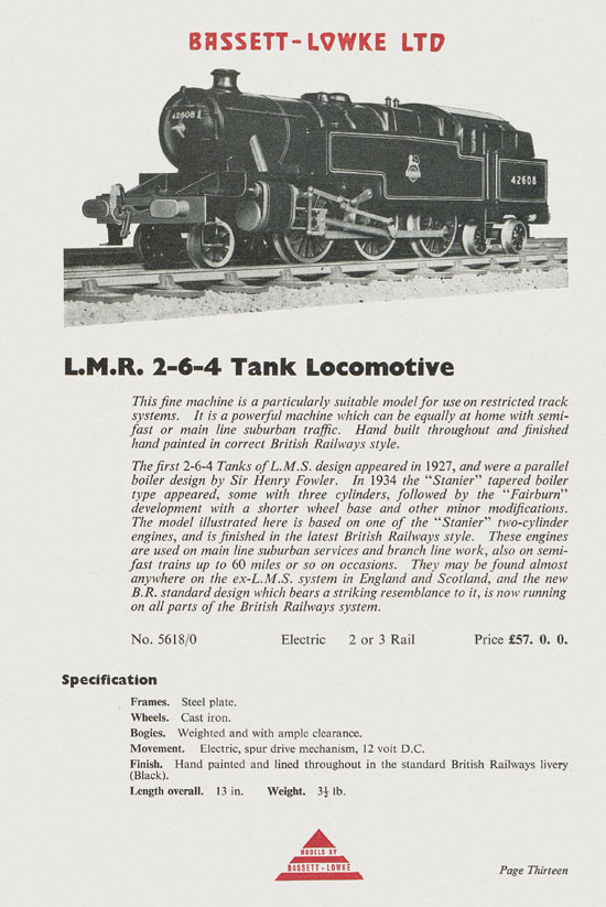 Bassett-Lowke Model Railway and Engineering catalogue 1959