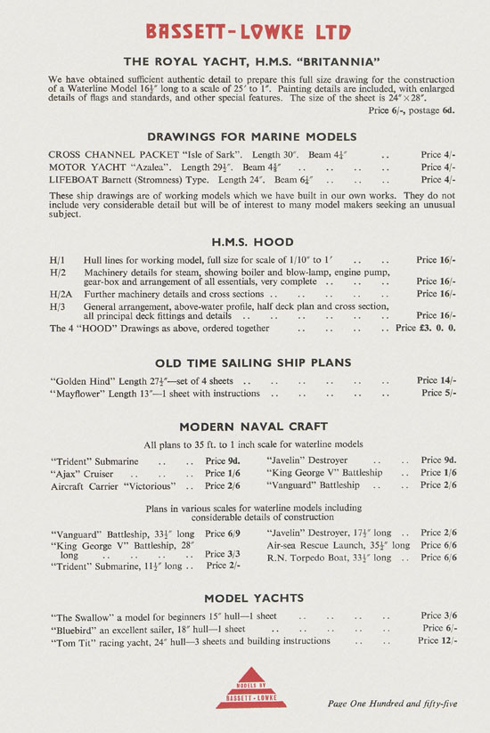 Bassett-Lowke Model Railway and Engineering catalogue 1959