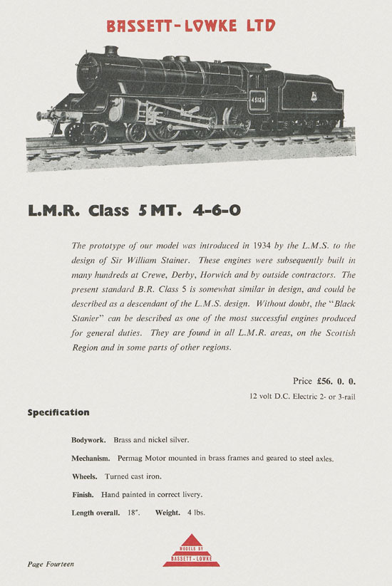 Bassett-Lowke Model Railway and Engineering catalogue 1959