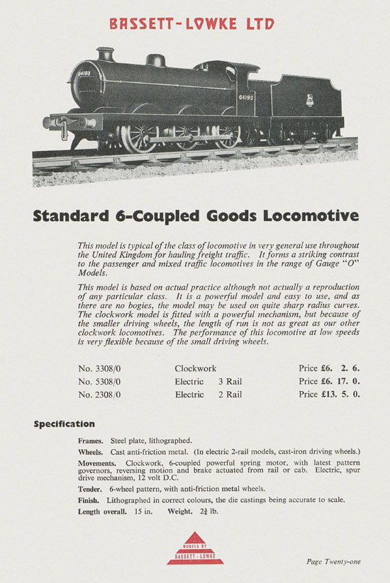 Bassett-Lowke Model Railway and Engineering catalogue 1959