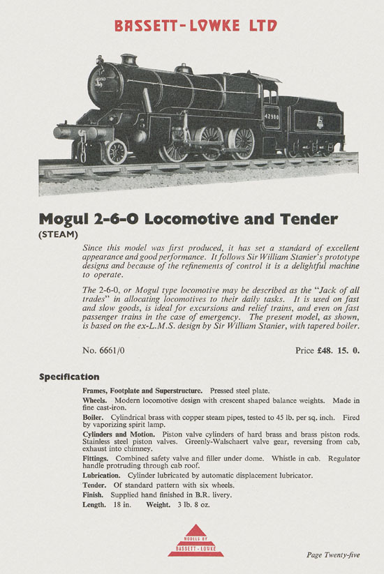 Bassett-Lowke Model Railway and Engineering catalogue 1959