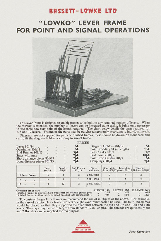 Bassett-Lowke Model Railway and Engineering catalogue 1959