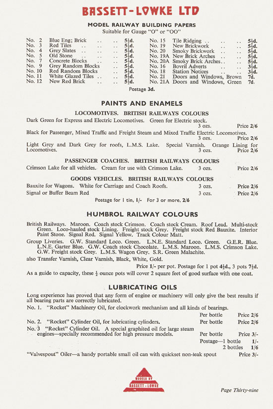 Bassett-Lowke catalogue 1960