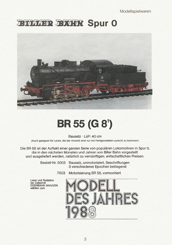 Biller-Bahn Katalog Spur 0 1988