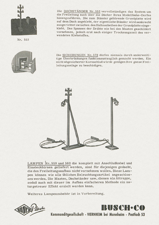 Busch Montageanleitung für Straßenlampen 1960