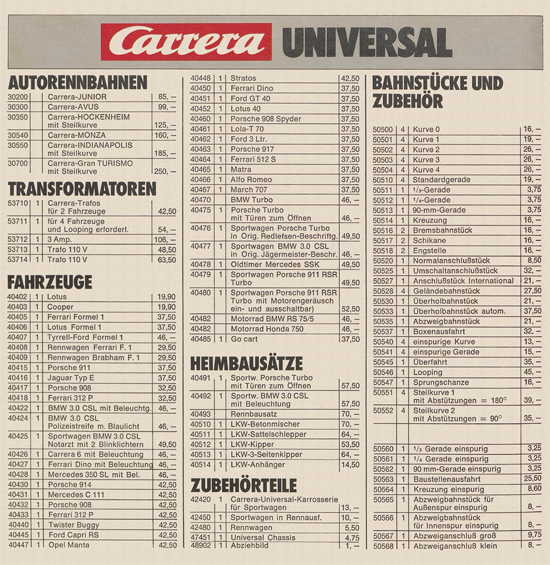 Carrera Autorennbahn Katalog 1975-1976