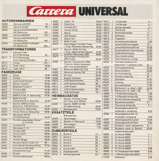 Carrera Autorennbahn Katalog 1976-1977