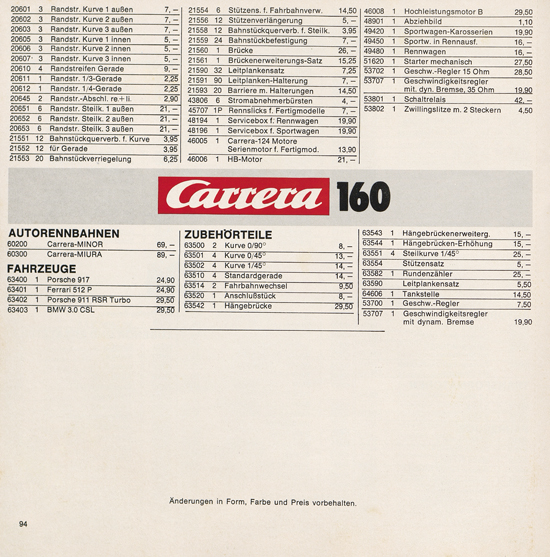 Carrera Autorennbahn Katalog 1976-1977