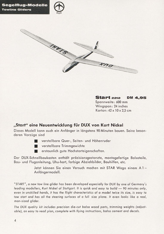 DUX Modellbau Flugmodelle Katalog 1960