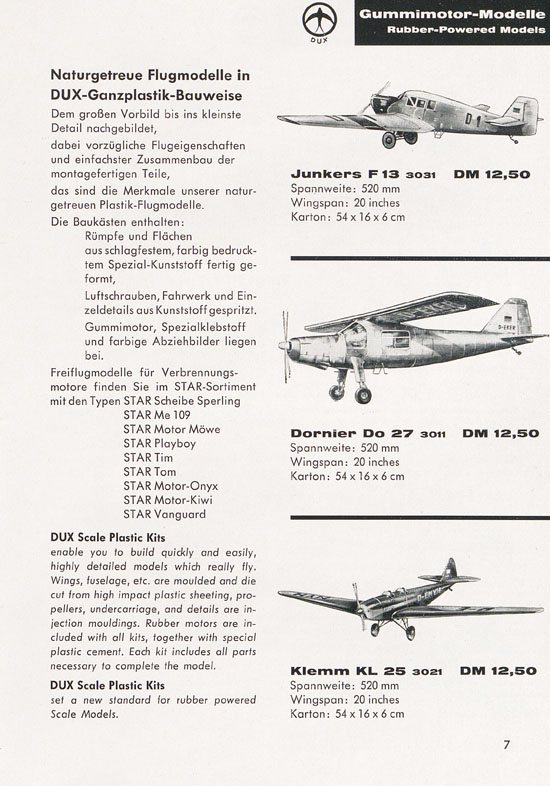 DUX Modellbau Flugmodelle Katalog 1960