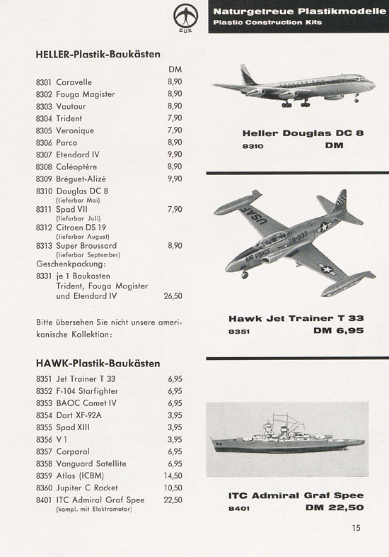 DUX Modellbau Flugmodelle Katalog 1960