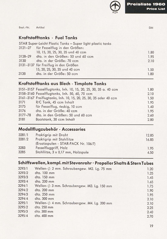 DUX Modellbau Flugmodelle Katalog 1960