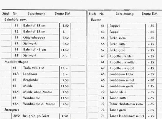 Faller Preisliste 1950