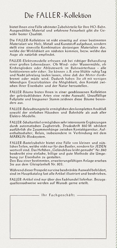 Faller Kurzprospekt 1953