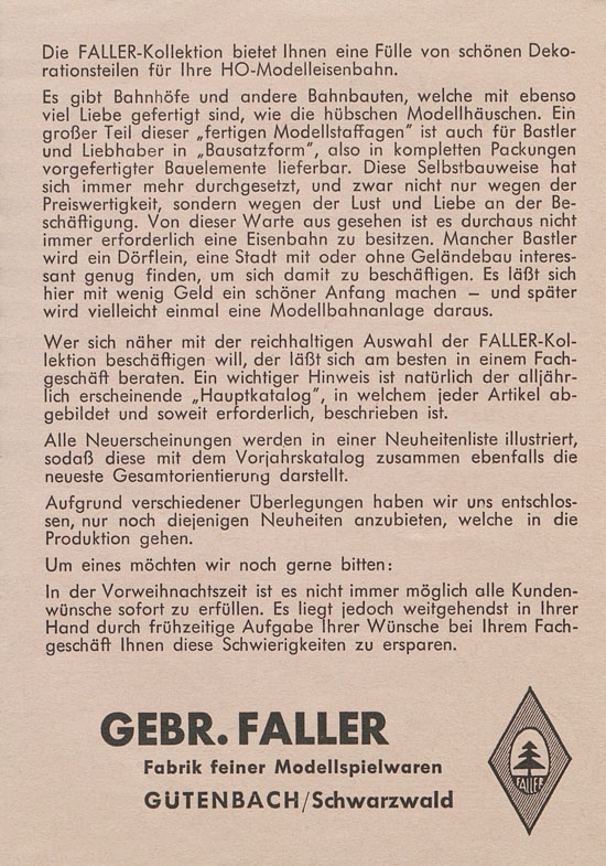 Faller Preisliste 1957