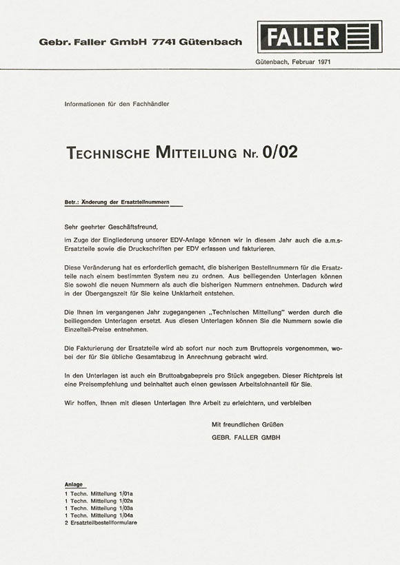 Faller Technische Mitteilung Nr. 0/02