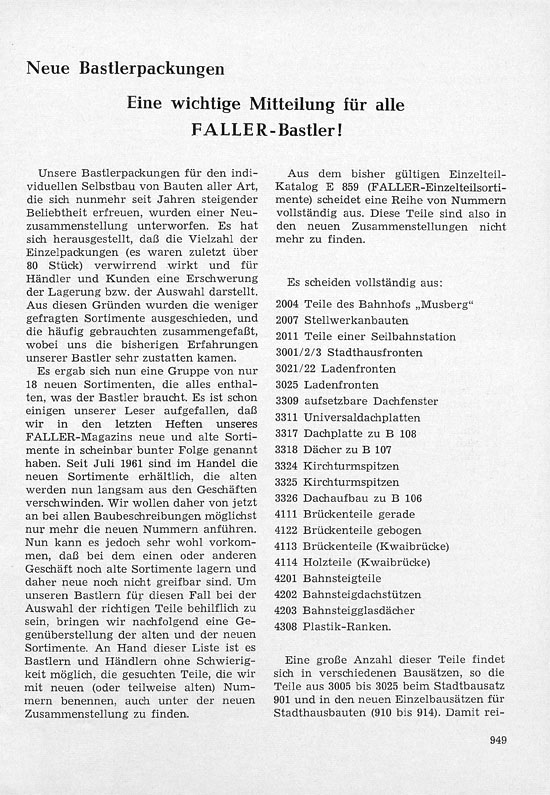 Faller-Magazin Nr. 27 Februar 1962