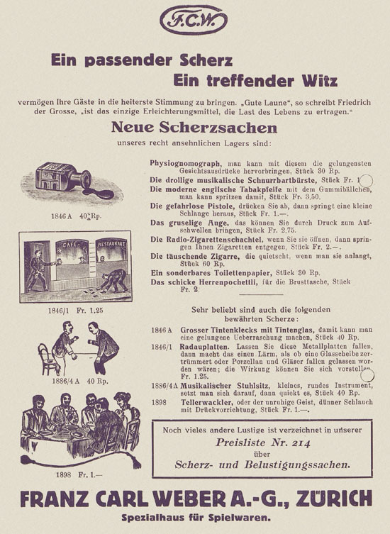 Franz Carl Weber Katalog Fastnacht 1926