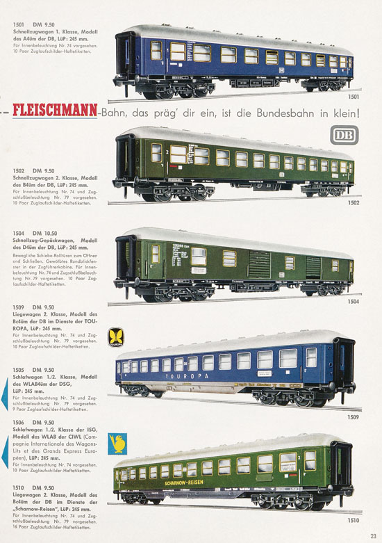 Fleischmann Katalog Modelleisenbahn Auto-Ralley 1968-1969