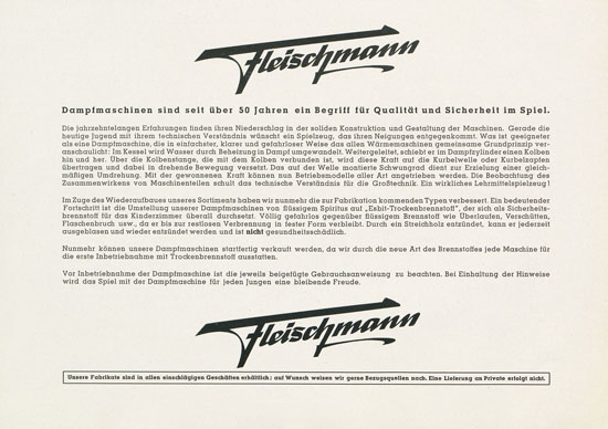 Fleischmann Dampfmaschinen Katalog 1950