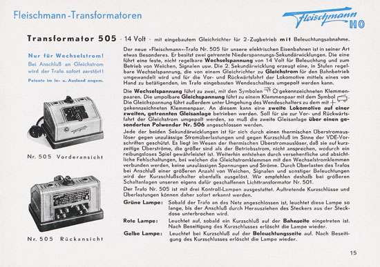 Fleischmann Katalog 1952 Spur H0