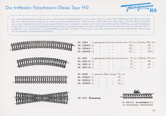 Fleischmann Katalog 1952 Spur H0