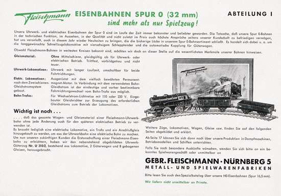 Fleischmann Katalog 1953 Spur 0