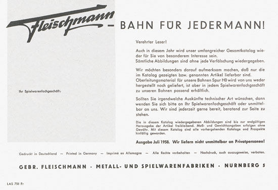 Fleischmann Katalog 1958-1959